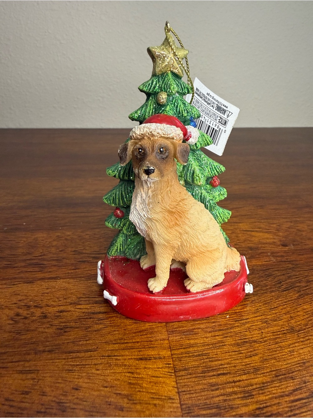 Kurt Adler Mixed Breed Ornament with Red Santa Hat & Christmas tree. NWT.